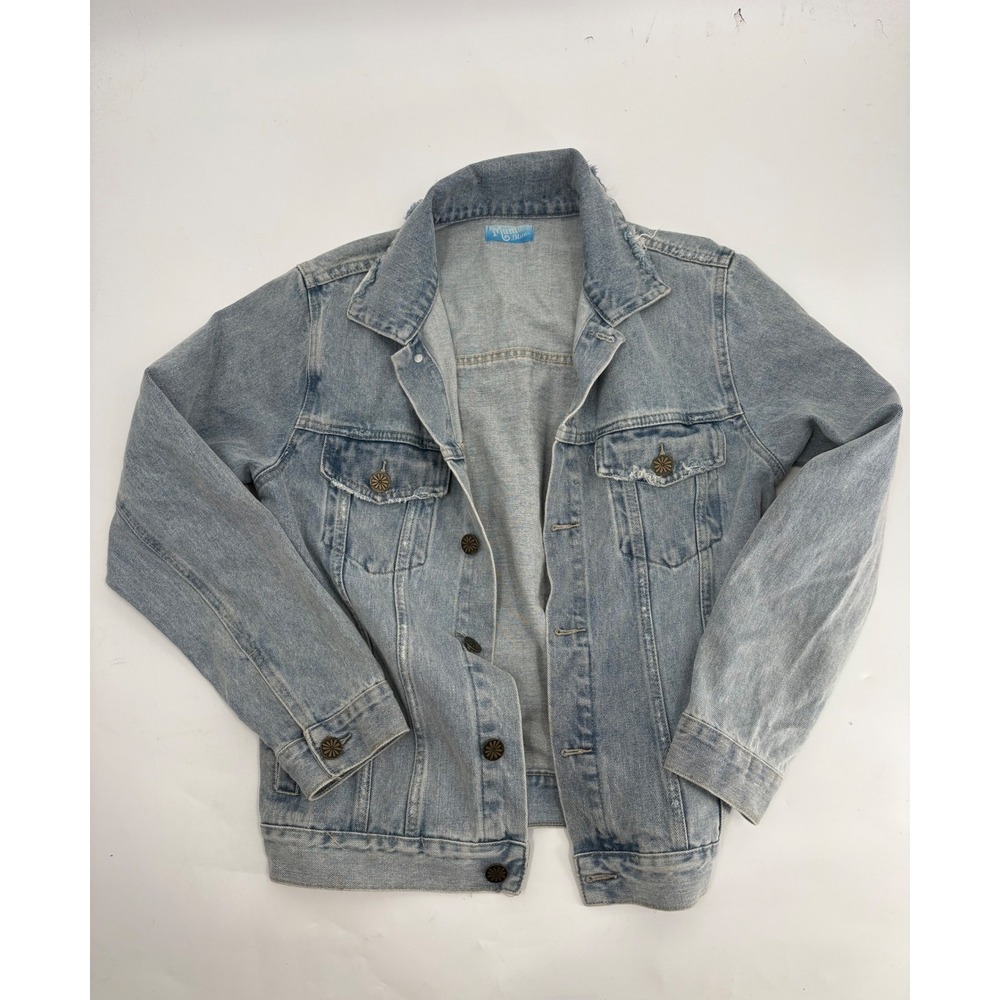 Show Me Your Mumu Blue Ride or Die Denim Jacket Light Wash Distressed Small